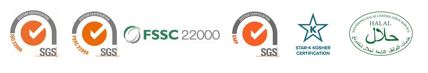 Shanghai Helplifes certification marks: SGS, FSSC 22000, Star-K Kosher and Halal