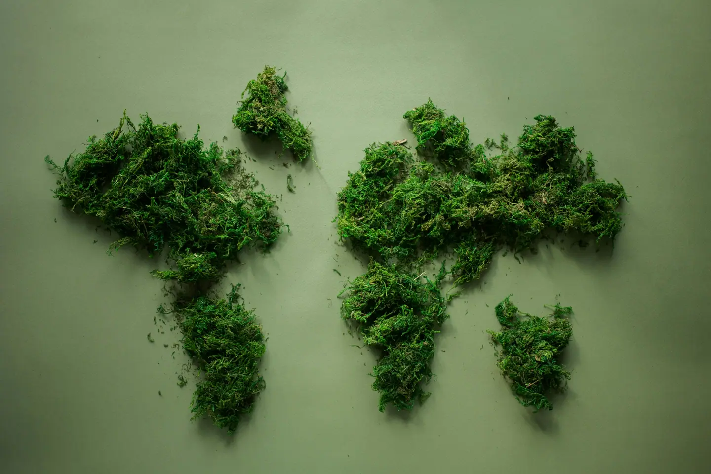World map formed in moss